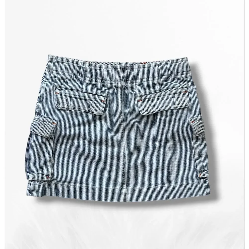 Mini Boden Engineer Stripe Denim Cargo Skirt, Size 9/10